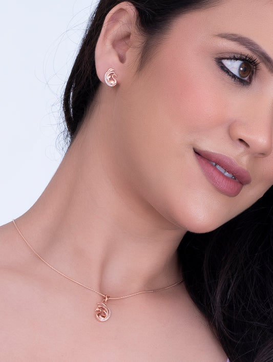 925 Silver rose gold Plated Swan Pendant Set