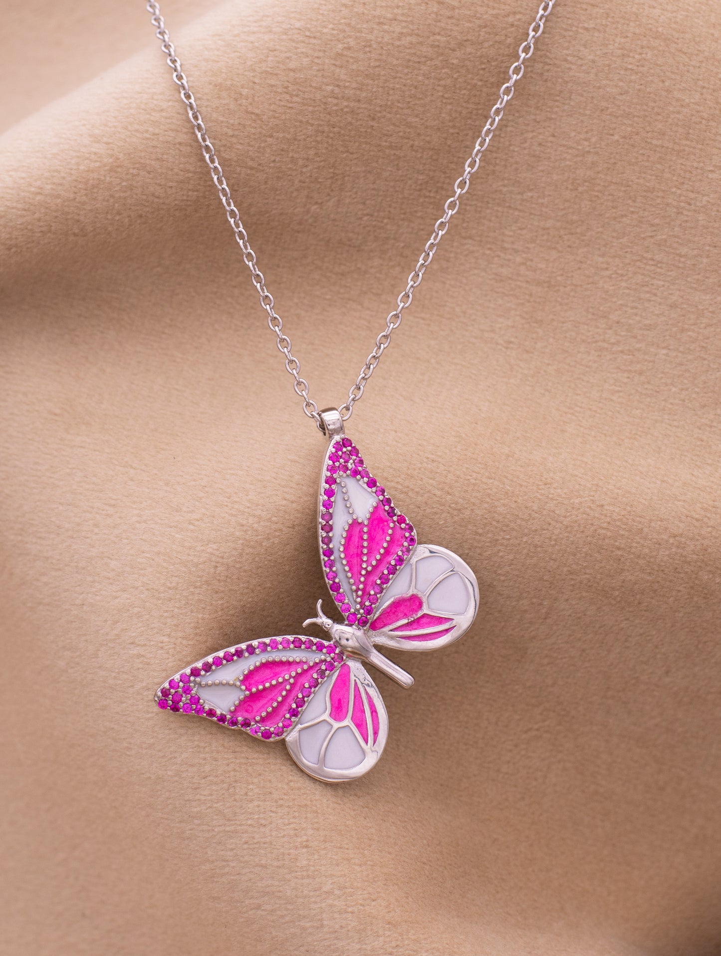 925 Silver Pink Butterfly Pendant