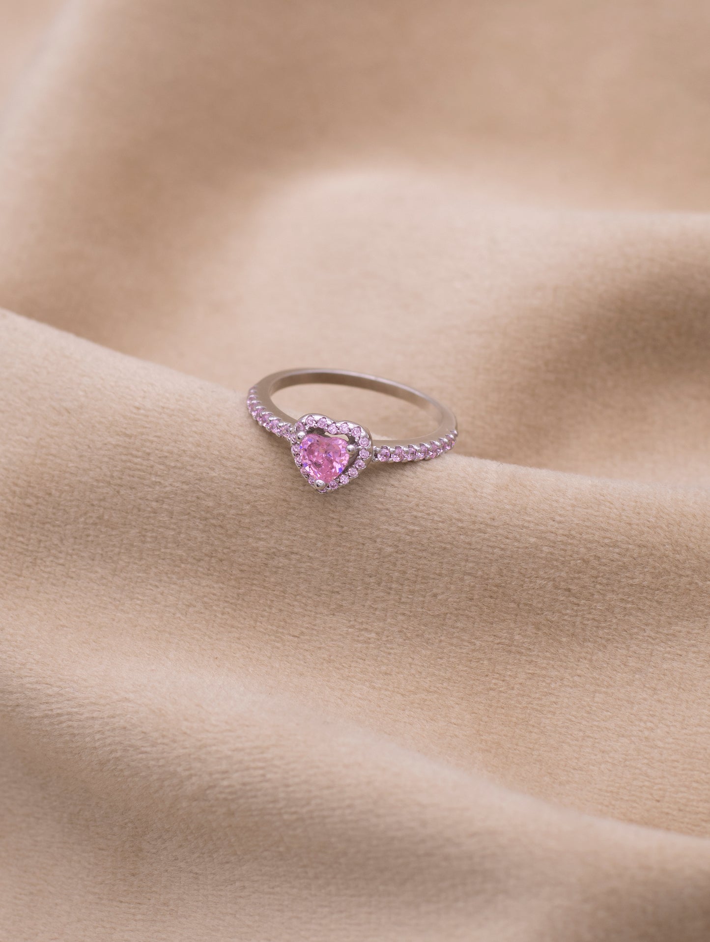 925 Silver Pink Heart Ring