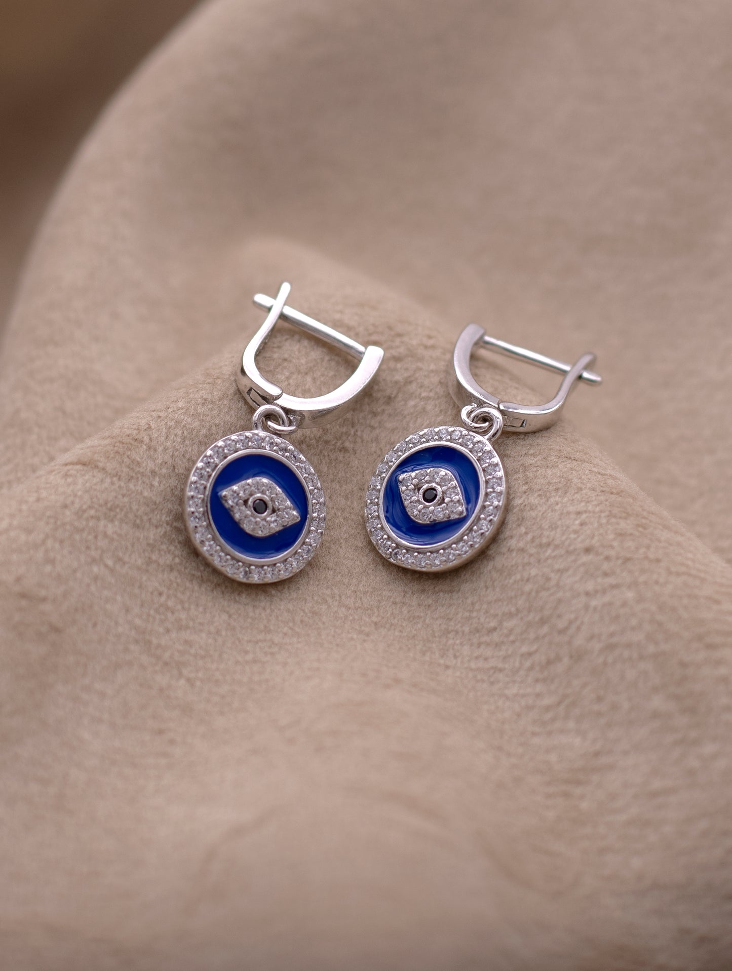 925 Sterling Silver Evil Eye Dangle Earrings