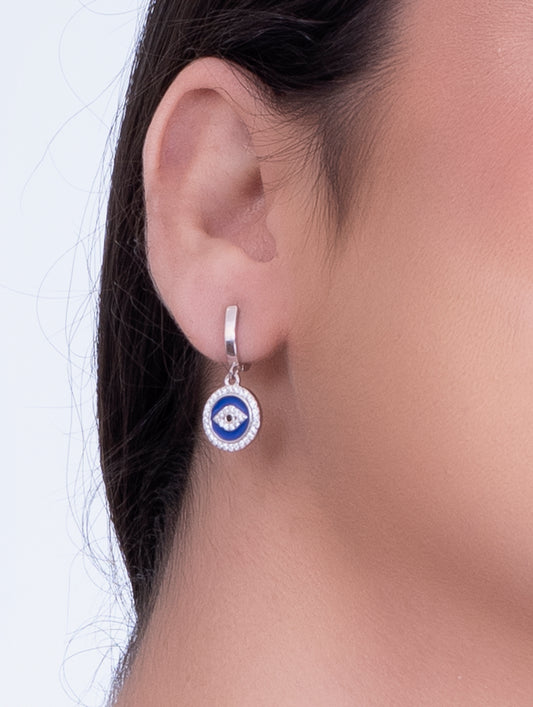 925 Sterling Silver Evil Eye Dangle Earrings