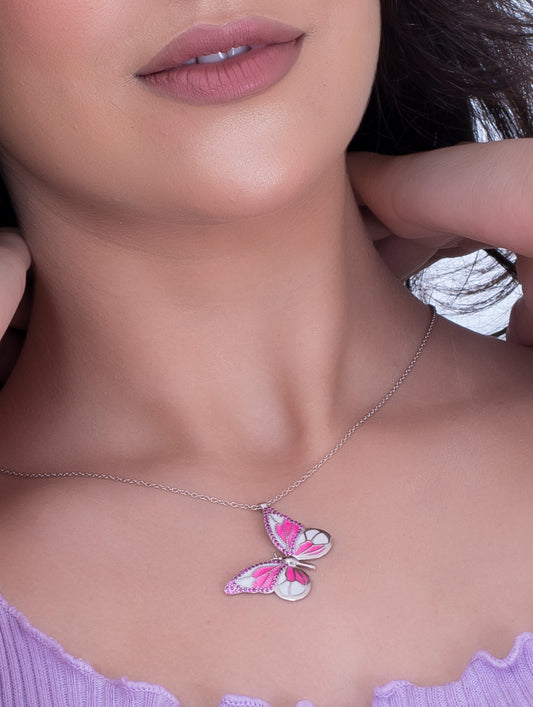 925 Silver Pink Butterfly Pendant