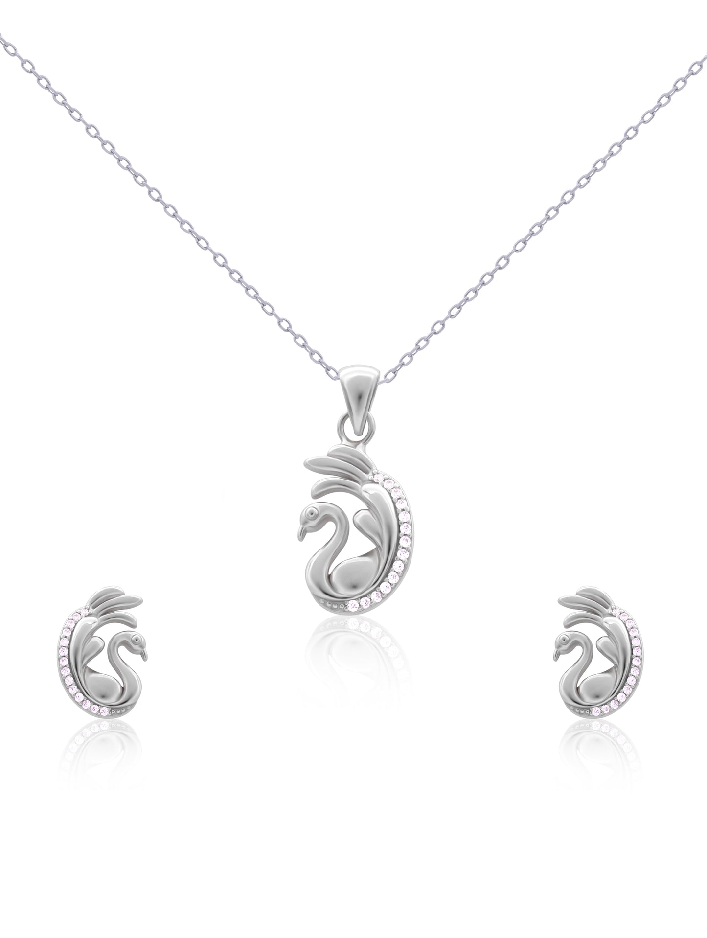 925 Silver Plated Swan Pendant Set