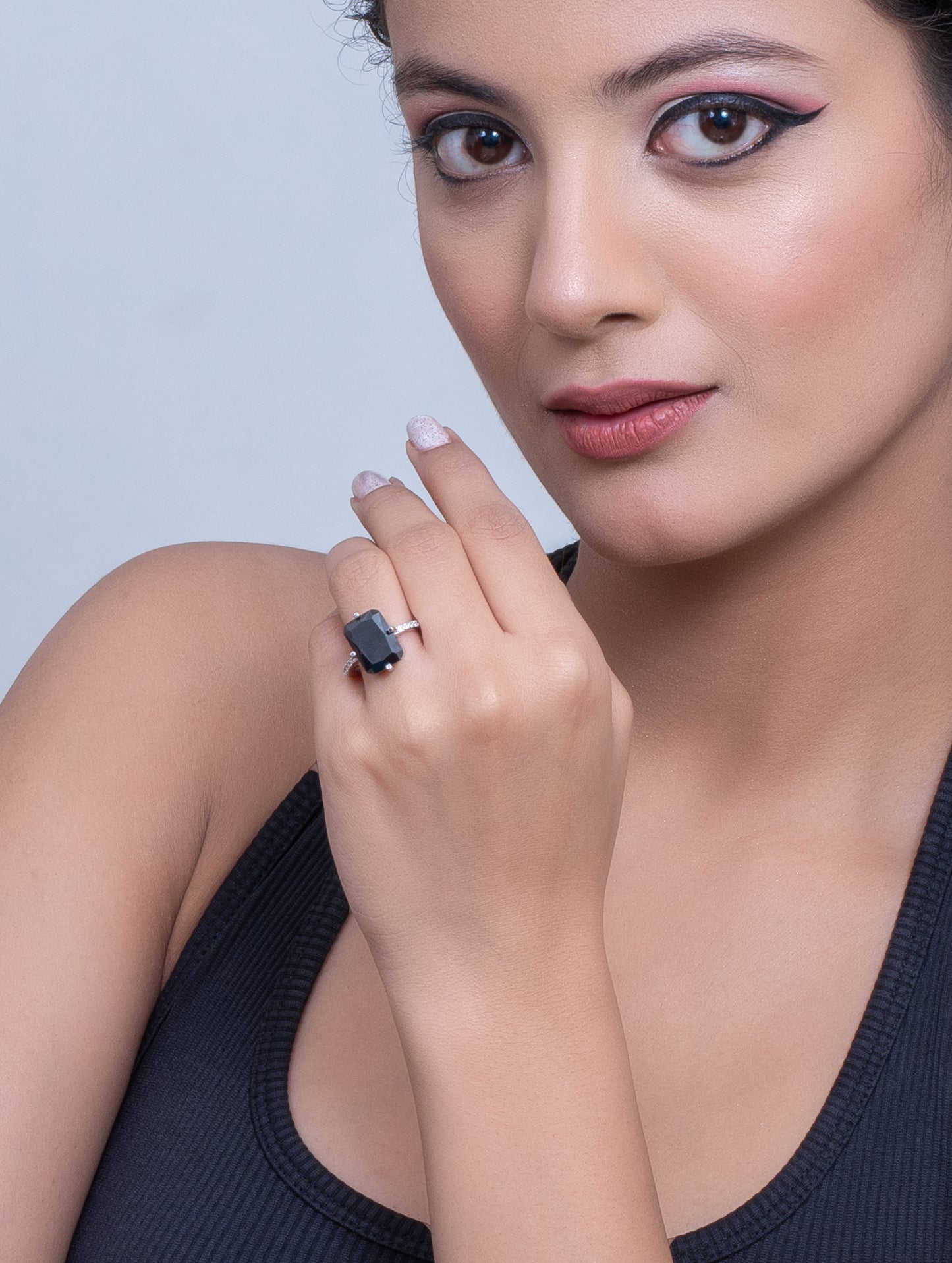 925 Silver Black Stone Ring