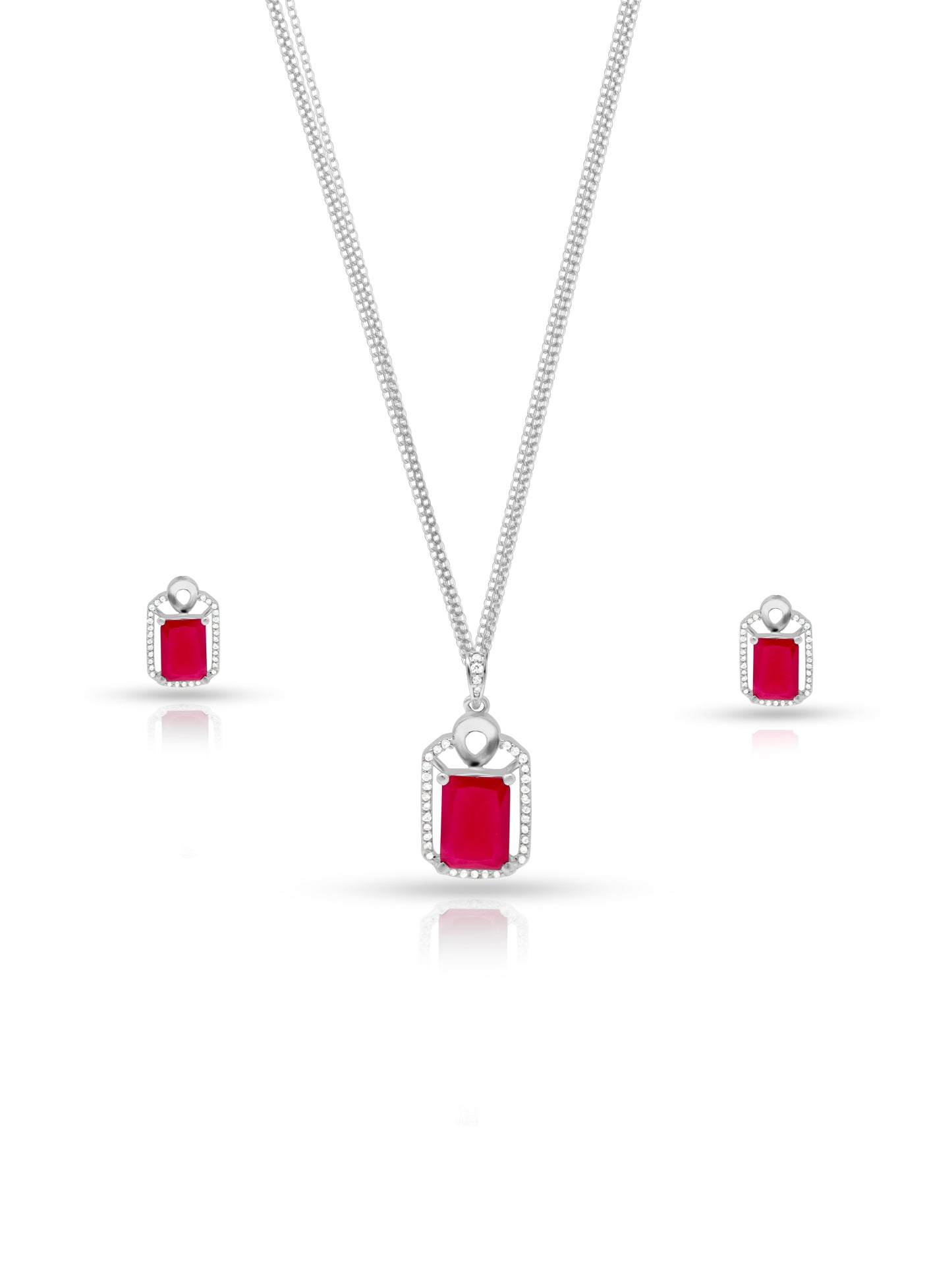 925 Silver Pink Ruby Pendant Set