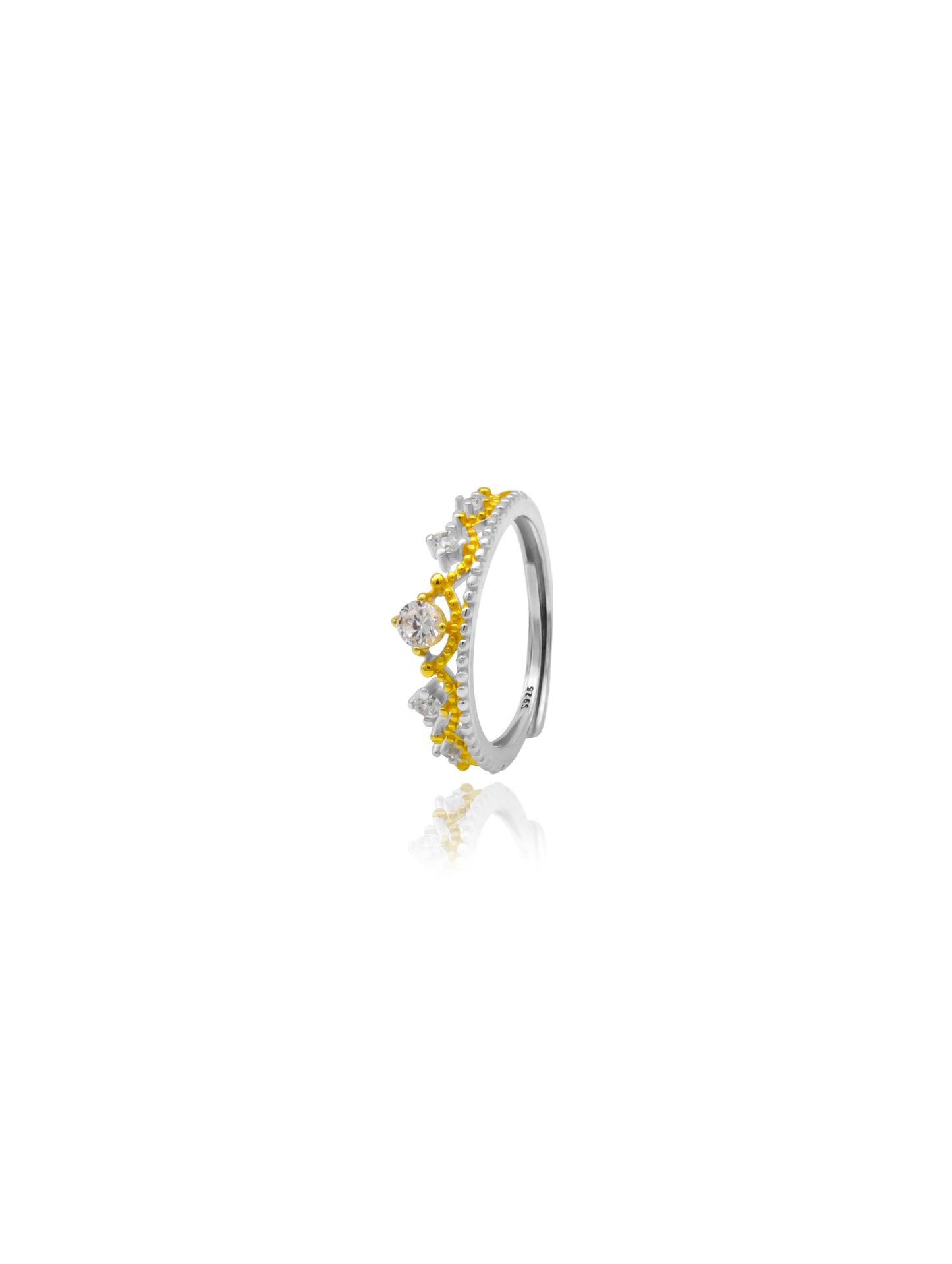 Elegant Crown-Inspired 925 Silver and Gold Plated Zircon Ring