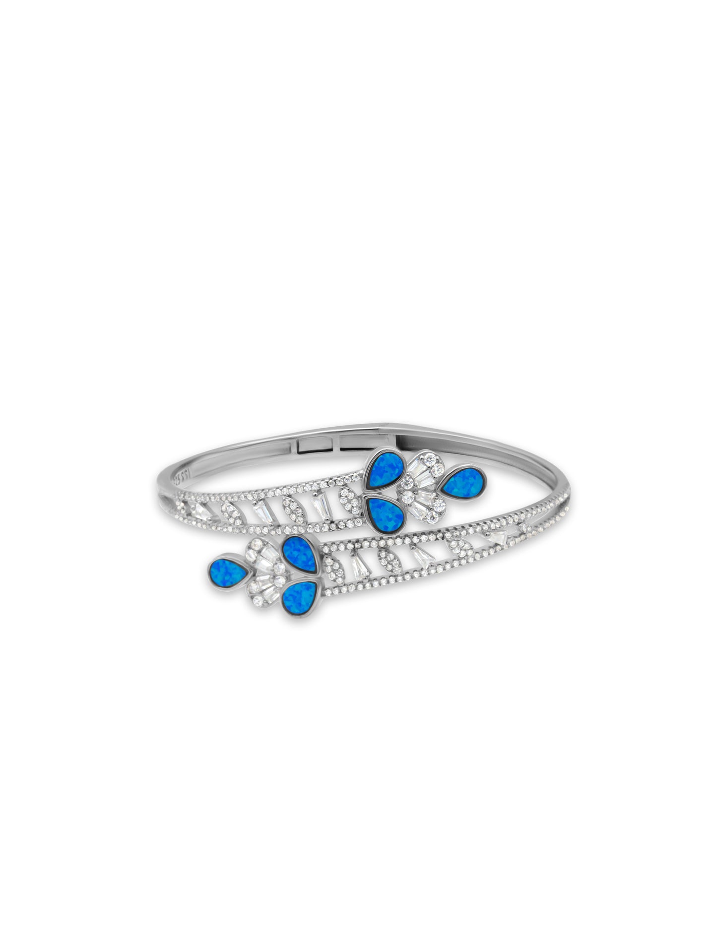 "Sterling Silver Cuff Bracelet with Teardrop Blue Stones"