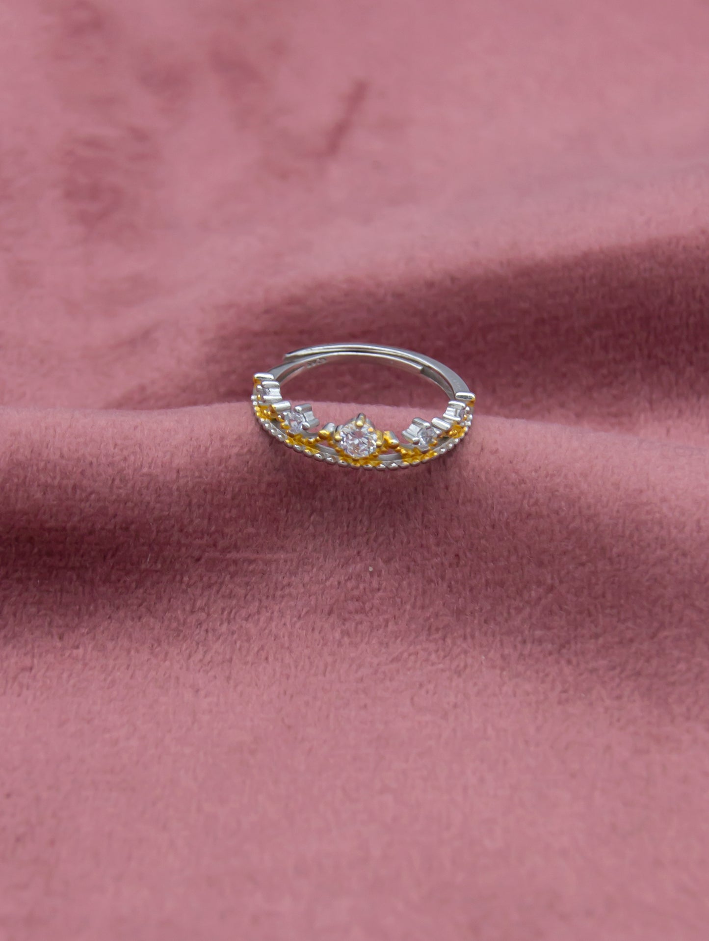 Elegant Crown-Inspired 925 Silver and Gold Plated Zircon Ring