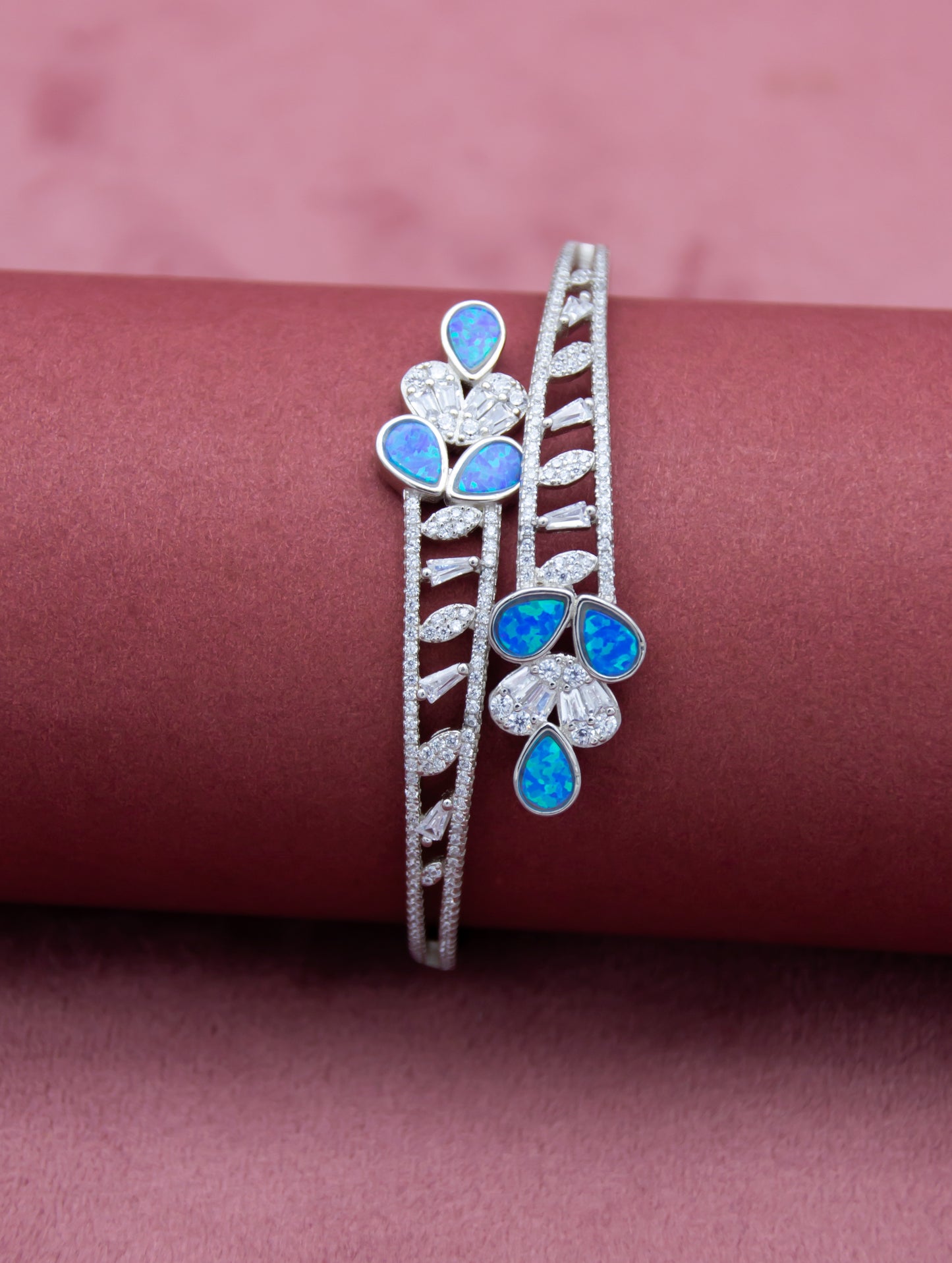 "Sterling Silver Cuff Bracelet with Teardrop Blue Stones"