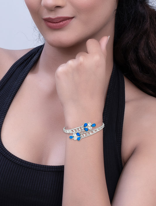 "Sterling Silver Cuff Bracelet with Teardrop Blue Stones"