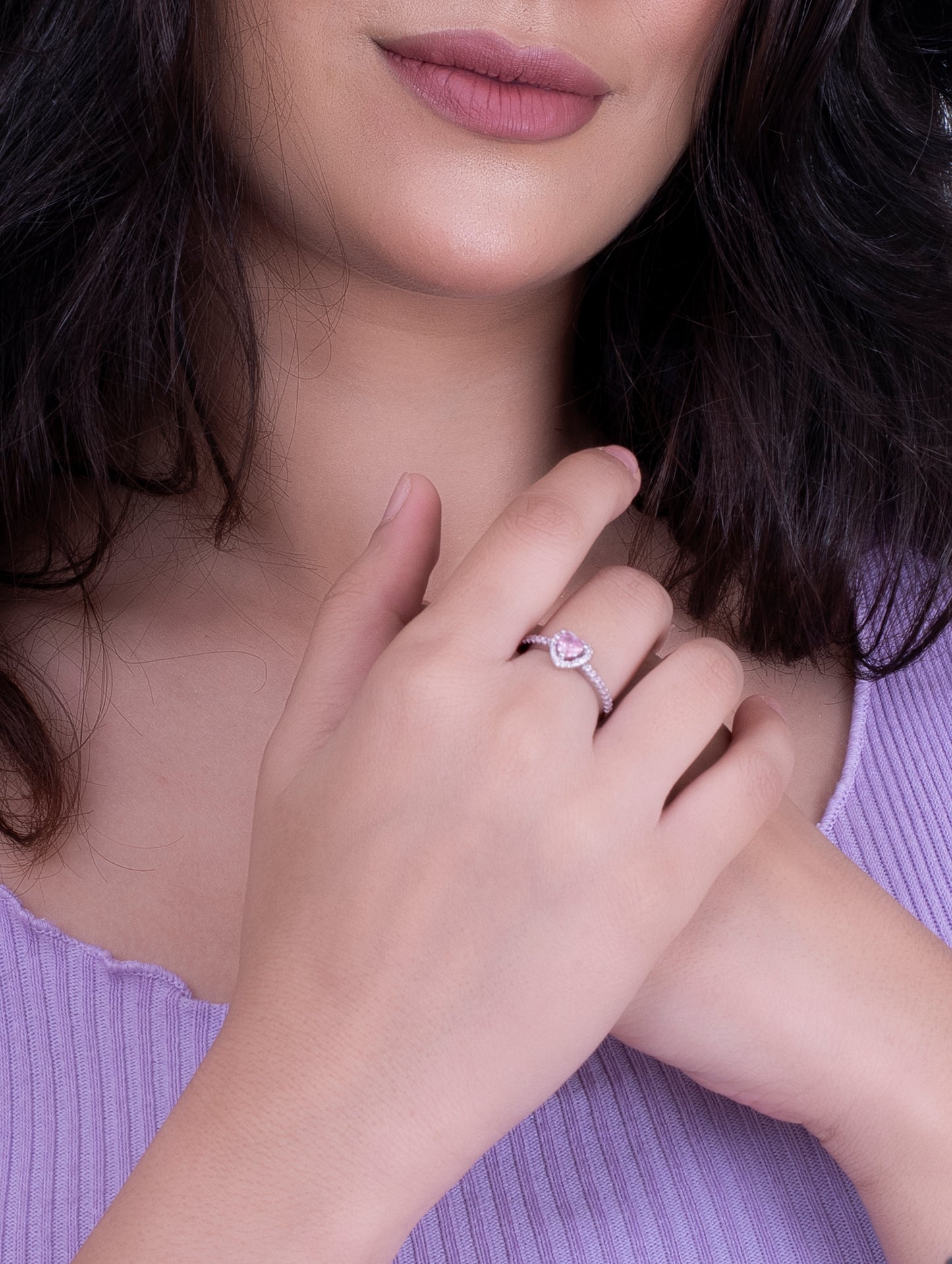 925 Silver Pink Heart Ring