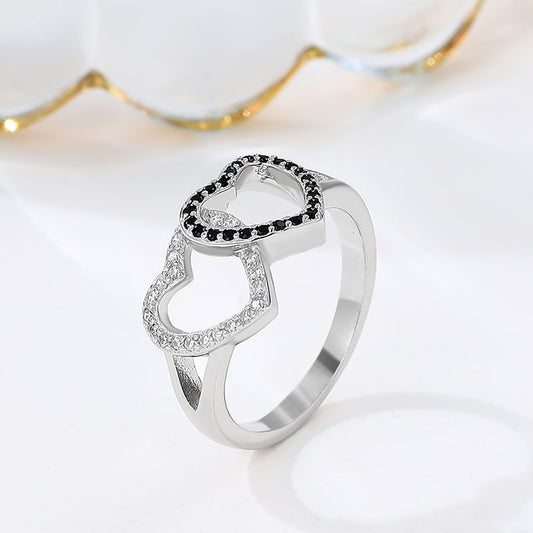 925 Silver Double Heart Ring