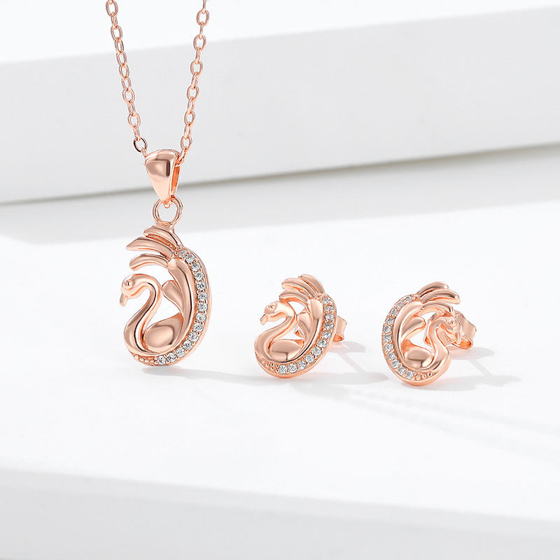 925 Silver rose gold Plated Swan Pendant Set