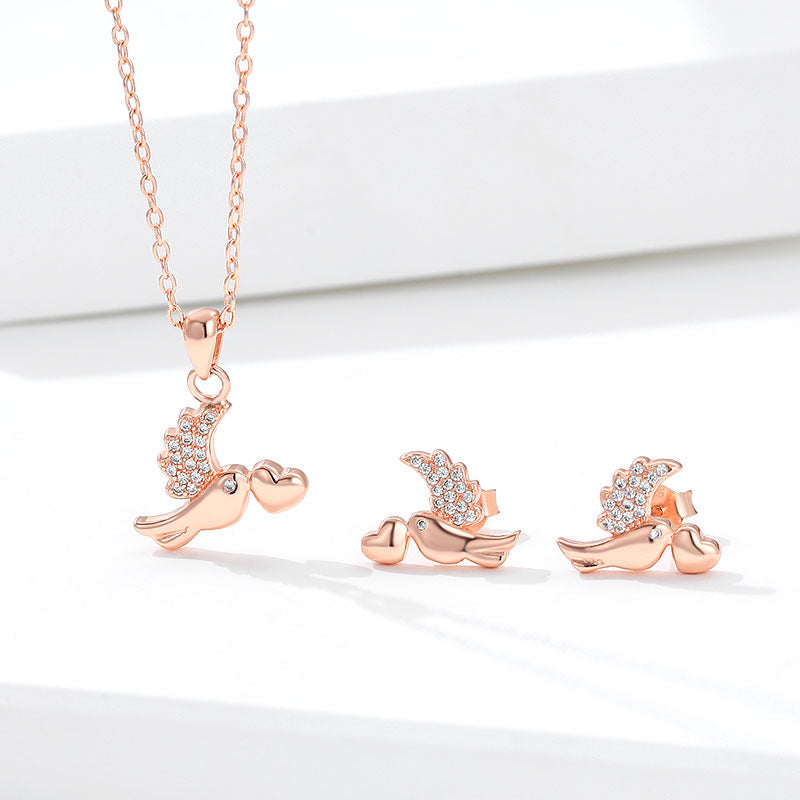 925 Silver Rose Gold Platted Bird Pendant Set