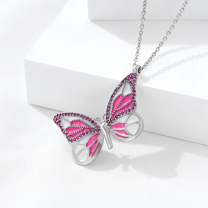 925 Silver Pink Butterfly Pendant