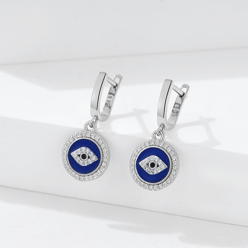 925 Sterling Silver Evil Eye Dangle Earrings